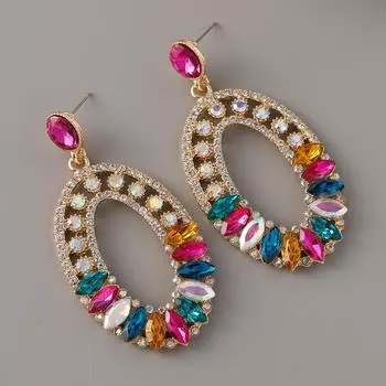 Европейская мода личность креативные новые полые геометрические овальные серьги для женщин сплав бриллиантов серьги ювелирные изделия для вечеринок подарки розовый