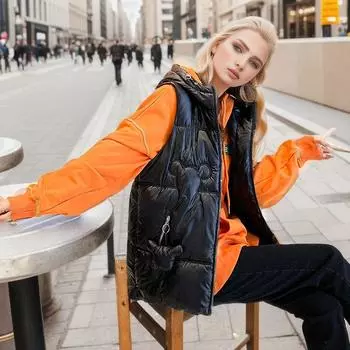 Европейская мода на каждый день большого размера, блестящий пуховый жилет с хлопковой подкладкой, женская осенне-зимняя одежда 2024 года, новый жилет, жилет Tide M белый