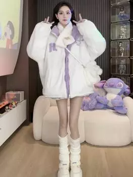 Европейская мода носит вельветовую хлопчатобумажную одежду с обеих сторон, женское зимнее маленькое свободное бархатное утолщенное теплое хлопковое пальто S [Recommended 85-52.5kg]