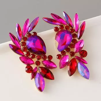 Европейская мода роскошные кристальные цветные бриллиантовые серьги в форме крыльев для женщин, ювелирные изделия для банкета, вечеринки, подарок, элегантные индивидуальные серьги красный