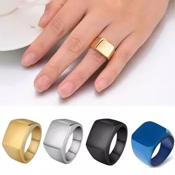 Европейская мода, роскошные мужские винтажные кольца-печатки, титановые гладкие широкие квадратные кольца на палец, кольцо из нержавеющей стали 5 чёрный