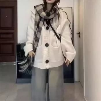 Европейская мода Station однотонный вязаный кардиган свободный ленивый ветровка свитер куртка женская средняя и длинная осень и зима новинка One size серый