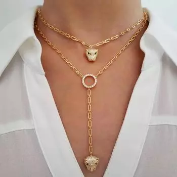 Европейская мода женские украшения крутой кулон с изображением животного леопарда ягуара чокер и лариат длинное женское ожерелье