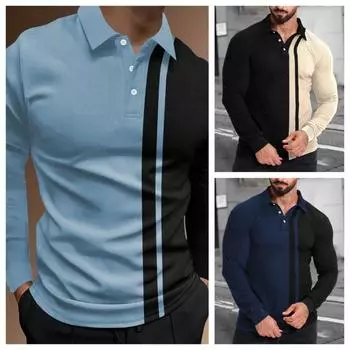 Европейская модная одежда Мужская рубашка-поло премиум-класса с длинными рукавами S чёрный