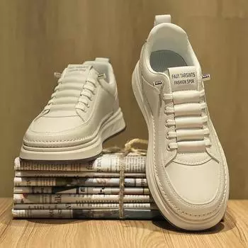 Европейская мужская обувь, весенний тренд, универсальные спортивные туфли для сноуборда, мужская повседневная кожаная обувь с одной педалью, белые туфли высокого класса 39