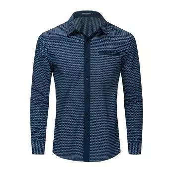 Европейская Мужская Весна и Осень Новый Маленький Треугольник Цвет Соответствие Печать Рубашка Хлопок Повседневная Рубашка с длинным рукавом 096 S синий