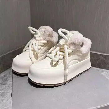 Европейская нишевая обувь из хлопка на толстой подошве для женщин, новинка зимы 2024 года, модные бархатные теплые и универсальные повседневные шерстяные туфли для доски 35