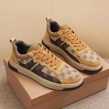 Европейская новая обувь для мужчин Кожаная повседневная обувь Трендовый принт Плоская обувь для скейтбординга Молодежная мода Кроссовки на шнуровке 39 белый