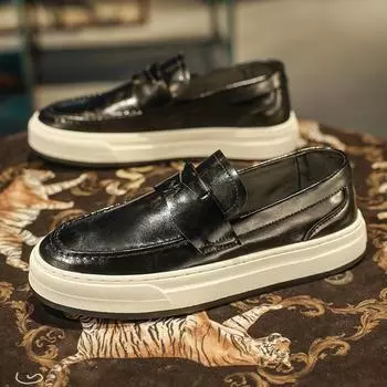 Европейская обувь для мужчин из натуральной кожи повседневная обувь весенние туфли для скейтбординга на плоской подошве ретро дизайнерские кроссовки без застежек 38 чёрный