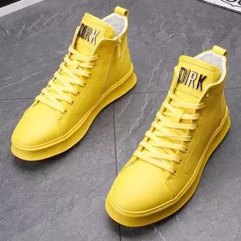 Европейская обувь для мужчин, кожаная повседневная обувь, высокие кеды на плоской подошве, обувь для скейтборда, молодежные уличные крутые кроссовки на шнуровке 39 чёрный