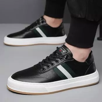 Европейская обувь для мужчин Повседневная обувь из натуральной кожи Весенние туфли для скейтбординга на плоской подошве Модные полосатые кроссовки 38