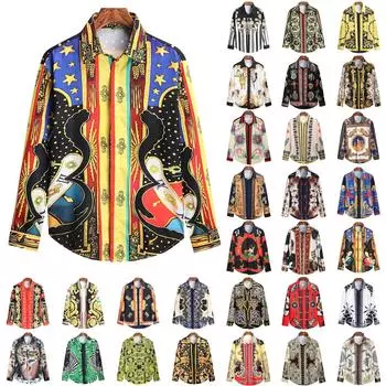 Европейская осенняя мужская модная рубашка с 3D цифровым принтом, молодежная рубашка с длинным рукавом, мужская рубашка XXXXL