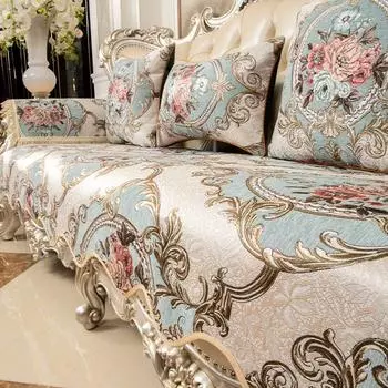 Европейская подушка для дивана, роскошный жаккардовый чехол на четыре сезона, универсальный, украшение для гостиной, противоскользящий чехол для дивана, домашний декор 1pc armrest 58x65cm синий