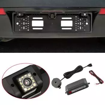 Европейская рамка номерного знака + камера заднего вида с 12 лампами + радар заднего хода 3 в 1