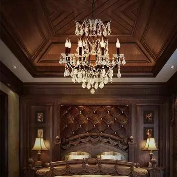 Европейская ретро хрустальная люстра E14 для чердака, гостиной, спальни, украшения дома, роскошной виллы, столовой, светодиодной люстры со свечами black color