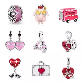 Европейская серебряная розовая серия мотоцикл из муранского стекла для мамы модный браслет из бисера «сделай сам» браслет ожерелье брелок женские ювелирные изделия