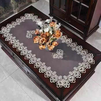 Европейская скатерть на журнальный столик, сетчатая ткань с водорастворимым кружевом, прямоугольная скатерть для обеденного стола, роскошная подставка на стол для гостиной 48*98cm