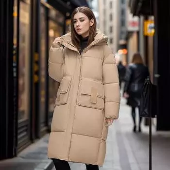 Европейская средняя и длинная утепленная одежда для женщин, новая зимняя свободная и утолщенная, с большими карманами, выше колена, утепленная хлопчатобумажная куртка M бордовый