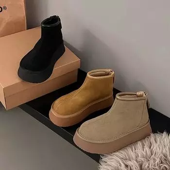 Европейская станция 2024 флип мех маффин платформа короткие сапоги круглый нос универсальные мокасины молния интернет знаменитость белые туфли 35 малиновый