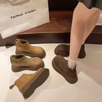 Европейская станция 2024 зимние новые сапоги Kapibara из матовой кожи с утолщенным хлопком для снега, обувь для хлеба, женская обувь небольшого размера 35 хаки