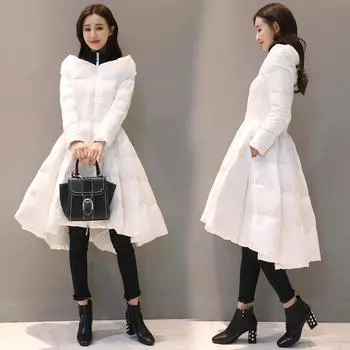 Европейская станция 2024 зимняя одежда новый темперамент тонкий и тонкая талия ласточкин хвост большой маятник легкая юбка вниз хлопковая одежда женская M 85-55kg белый