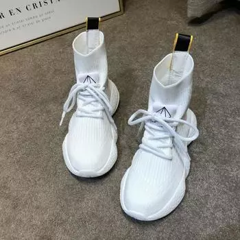 Европейская станция 2025 осенние высокие женские ботинки muffin на толстой подошве эластичные ботинки Martin повседневные спортивные носки обувь короткие ботинки прилив 35 белый