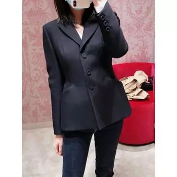 Европейская станция 23 Весенний костюм приталенного кроя с V-образным вырезом и 3D-кройкой White S