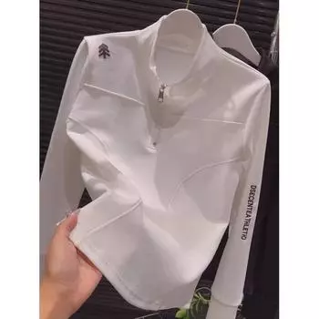 Европейская станция Белые вышитые буквы Свитер со стойкой Женский 2024 Весна и Осень Новое поступление Самый продаваемый товар Модный облегающий Облегающий топ White L