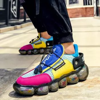 Европейская станция Цвет Соответствие Цвета Разноцветный Попкорн Комбинация Нижняя Мужская Tide Кроссовки Сетчатые Дышащие Модные Универсальные Досуг Спорт Бег 39