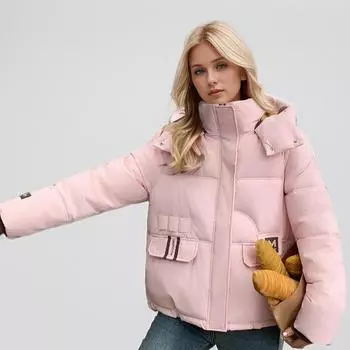 Европейская станция корейская версия с капюшоном короткая одежда женская зимняя одежда свободная утолщенная теплая куртка хлебная одежда куртка M розовый