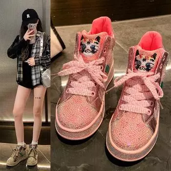 Европейская станция красочные женские туфли ранняя весна новые полные бриллианты модные универсальные платформы горный хрусталь повседневные спортивные туфли 35 розовый