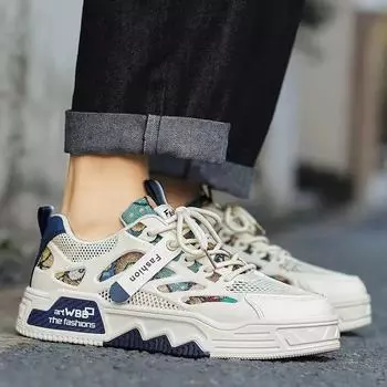 Европейская станция модная обувь мужская 2024 новая увеличенная толстая подошва спортивная повседневная обувь дышащая сетчатая поверхность студенческий тренд 39 коричневый