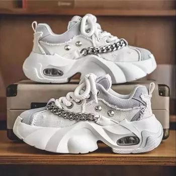 Европейская станция мужская обувь весна-лето 2025 новый модный бренд холст универсальная спортивная и для отдыха на платформе маленький белый папа модные туфли взрывы 39