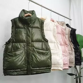 Европейская станция осень и зима новый легкий и легкий пуховый жилет женский короткий белый утиный пух верхняя одежда жилет жилет с завязками прилив S белый