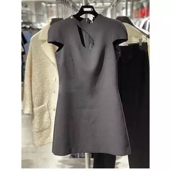 Европейская станция Приталенное женское черное платье круглый вырез короткий рукав Black L