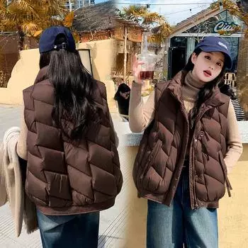 Европейская станция жилет из хлопка на пуху короткий осенне-зимний новый универсальный свободный и легкий жилет жилет жилет жилет M чёрный
