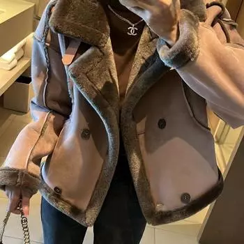 Европейская станция зима новый темперамент ретро мех интегрированный искусственный мех куртка женская дизайн чувство локомотив одежда топ S within 47.5 kg розовый