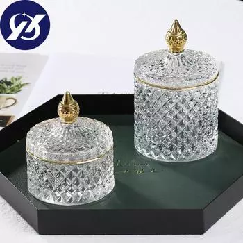 Европейская стеклянная банка в стиле ретро с крышкой, прозрачная золотая ювелирная коробка для хранения ватных тампонов, резервуар для чайных конфет, сахарница, держатель кисточки для макияжа 1