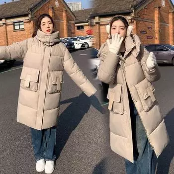 Европейская версия большого размера пуховая хлопковая одежда женская средняя и длинная модели новая зимняя утолщенная с капюшоном женская корейская версия повседневное пальто M чёрный