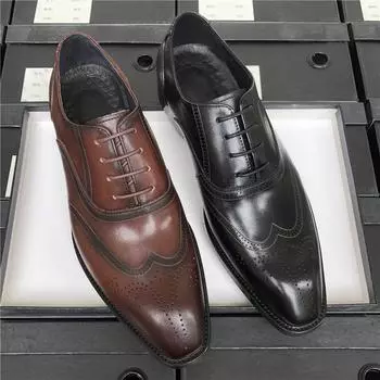 Европейская версия квадратной головы блока резные кожаные туфли мужские деловые кожаные костюмные рабочие туфли мужские свадебные туфли для жениха 38 чёрный