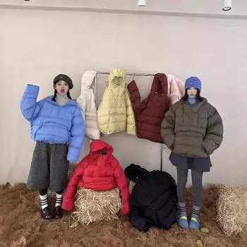 Европейская версия пуловер свитер с капюшоном пуховик женский 2024 новый дизайн sense летний большой карман белый утиный пуховик One size темно-красного