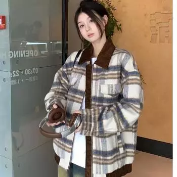 Европейская версия Xiaoxiangfeng ретро клетчатый костюм шерстяная куртка женская американская хлопковая куртка на подкладке осенне-зимняя хлопковая куртка ins tide S