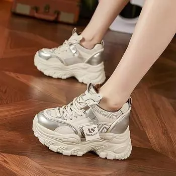 Европейская весна 2025 г. Женские туфли на толстой платформе — увеличивающие рост, универсальные повседневные кроссовки 35