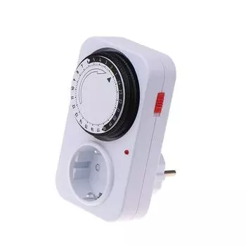 Европейская вилка, таймер, 24-часовой цикл, механический таймер, счетчик потребления электроэнергии, автоматическое отключение с защитой от перегрузки белый