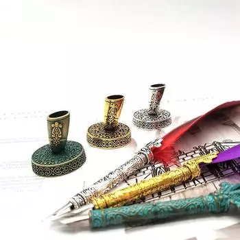 Европейская винтажная подставка для перьевой ручки, металлический круглый держатель для ручек, волшебная перьевая ручка, аксессуары, канцелярские принадлежности из нержавеющей стали, подарок серебряный
