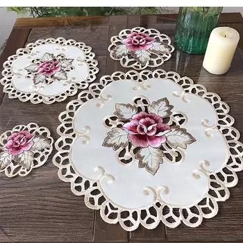 Европейская вышивка розами салфетка для стола свадебная рождественская салфетка для стола кухонное украшение стола и аксессуары round 9cm