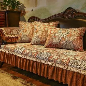 Европейская жаккардовая подушка для дивана, синельный L-образный чехол для дивана с подолом юбки, противоскользящий, износостойкий, наволочки для полотенец для дивана 60x60cm 1pcs