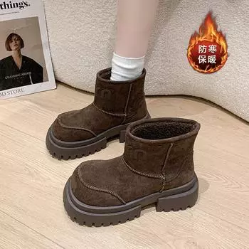 Европейская зима 2024 года, новые матовые большие зимние хлопковые сапоги, короткие сапоги, маленькие бархатные сапоги Martin, женские 35 хаки