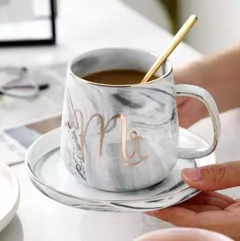 Европейская золотая штамповка Mark Loving чашка кофе Sir MS Letter для мужчин и женщин керамические кружки мраморная чашка straight cup MRS серый