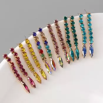 Европейские американские модные простые универсальные новые темпераментные геометрические серьги-гвоздики с цепочкой из сплава и бриллиантами ювелирные изделия в подарок розовый